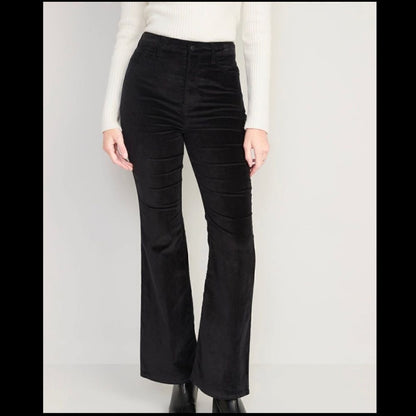 Old Navy Extra High-Waisted Velvet Kicker Boot-Cut Pants Black NEW Plus Size 22