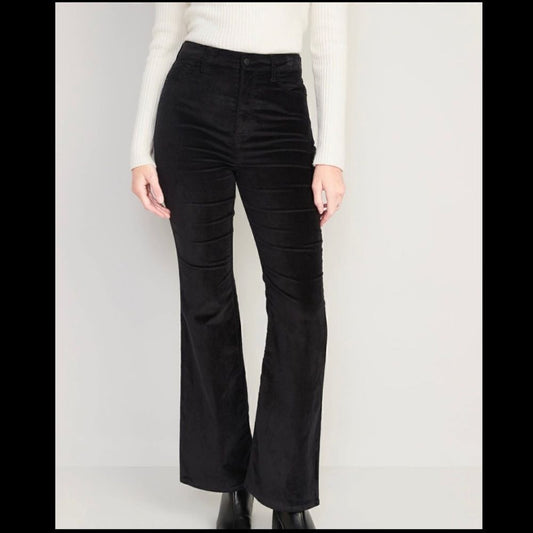 Old Navy Extra High-Waisted Velvet Kicker Boot-Cut Pants Black NEW Plus Size 22