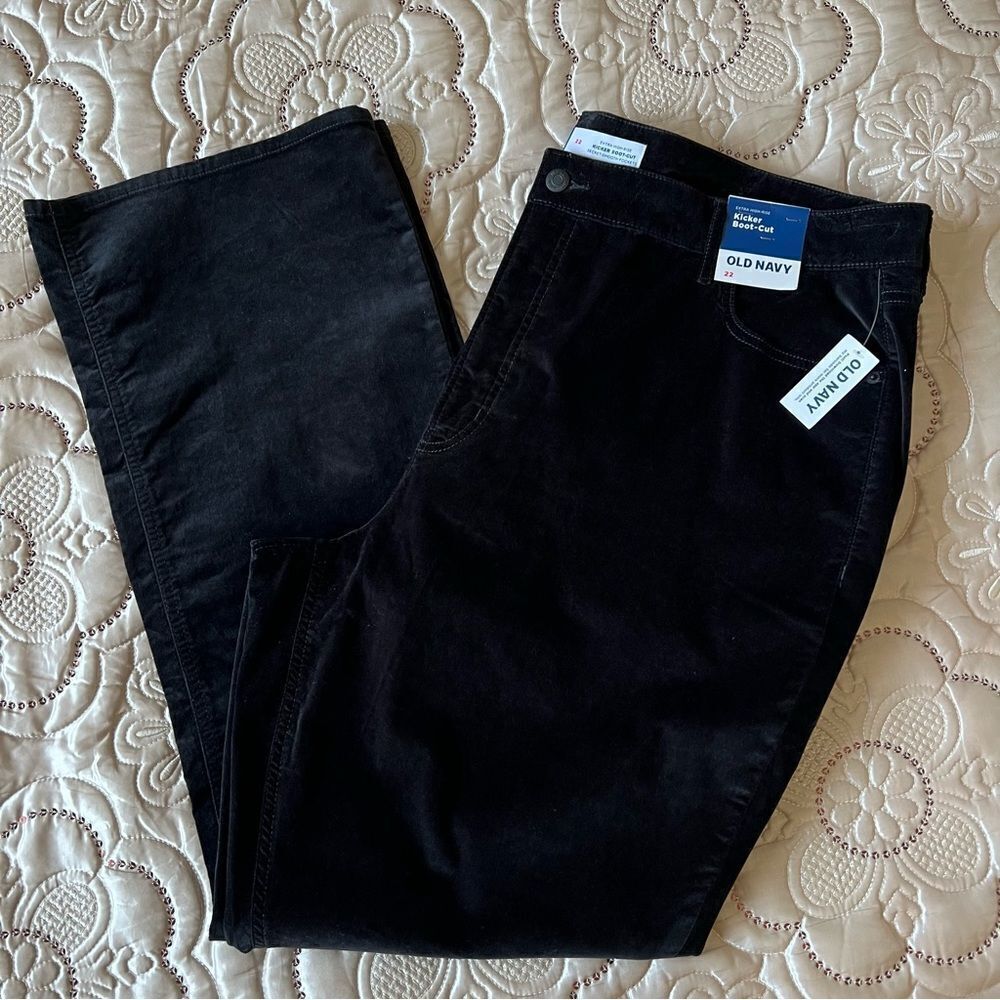 Old Navy Extra High-Waisted Velvet Kicker Boot-Cut Pants Black NEW Plus Size 22
