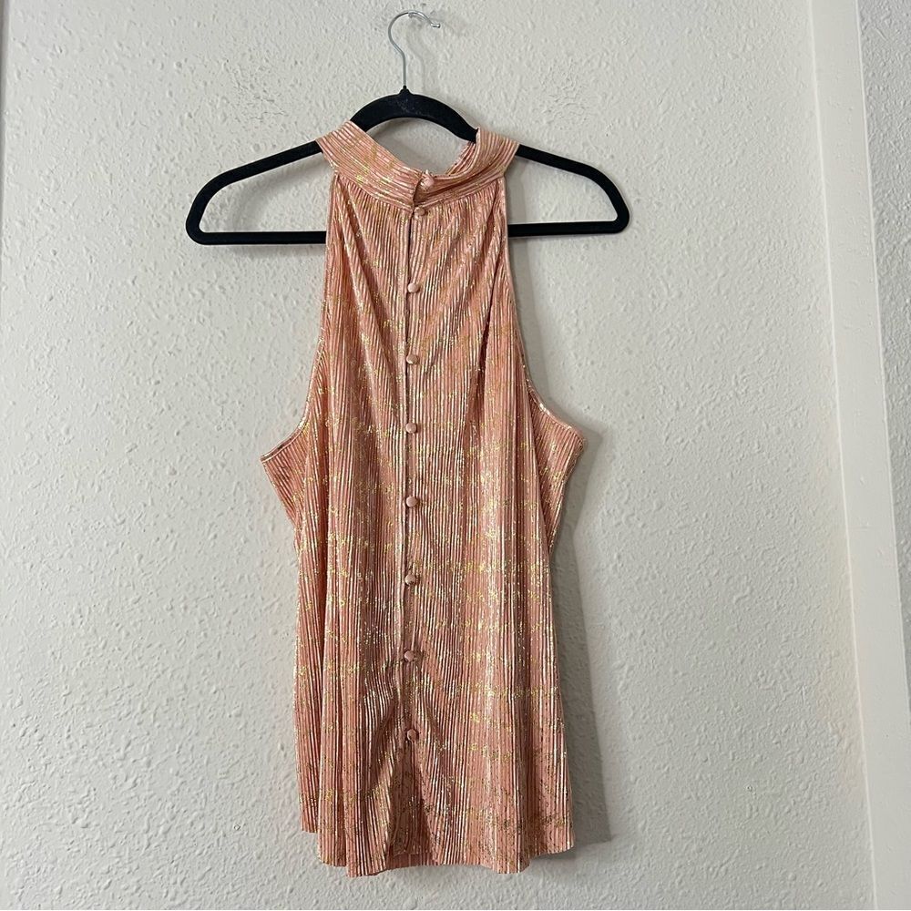 Anthropologie Vickie Pink Metallic Halter Top NEW Size XL