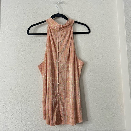 Anthropologie Vickie Pink Metallic Halter Top NEW Size XL