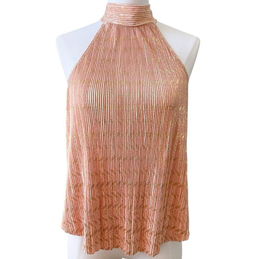 Anthropologie Vickie Pink Metallic Halter Top NEW Size XL