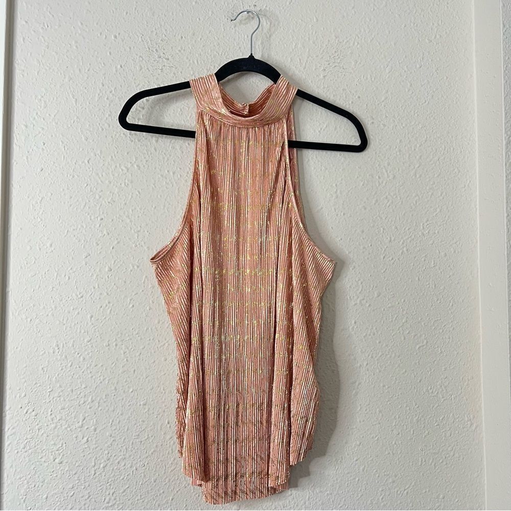 Anthropologie Vickie Pink Metallic Halter Top NEW Size XL