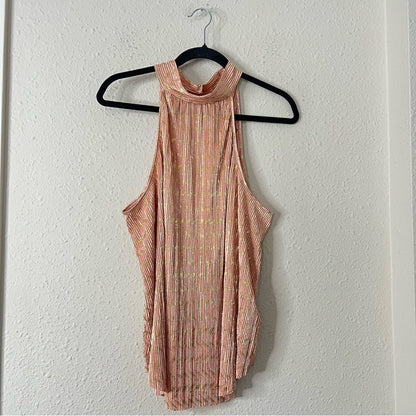 Anthropologie Vickie Pink Metallic Halter Top NEW Size XL