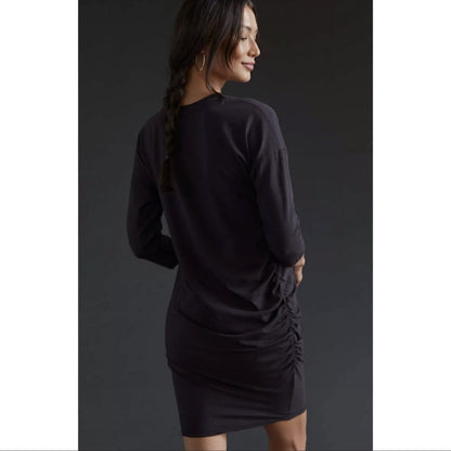 Anthropologie Sundry Shirred Mini Dress in Black NWT Size Small