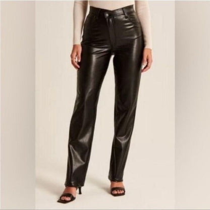 Abercrombie & Fitch 90s Straight Ultra High Rise Vegan Leather Pants Black 31/12