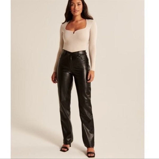 Abercrombie & Fitch 90s Straight Ultra High Rise Vegan Leather Pants Black 31/12
