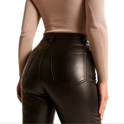 Abercrombie & Fitch 90s Straight Ultra High Rise Vegan Leather Pants Black 31/12