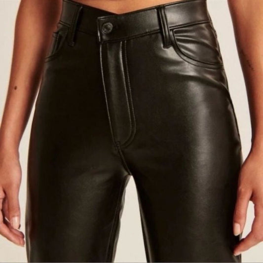 Abercrombie & Fitch 90s Straight Ultra High Rise Vegan Leather Pants Black 31/12