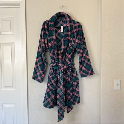 Victoria’s Secret Plaid Plush Velour Plaid Robe NEW Size M/L