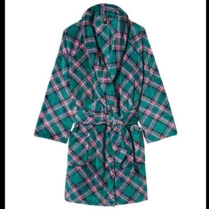 Victoria’s Secret Plaid Plush Velour Plaid Robe NEW Size M/L