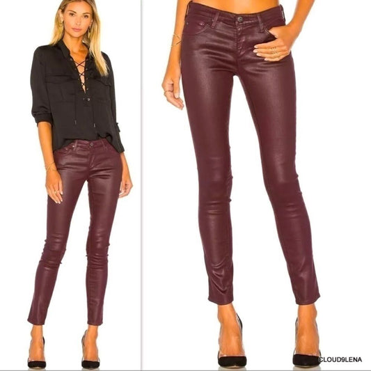 Adriano Goldschmied Burgundy Coated The Legging Ankle Skinny Pants Size 24R