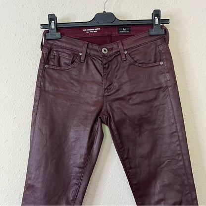 Adriano Goldschmied Burgundy Coated The Legging Ankle Skinny Pants Size 24R
