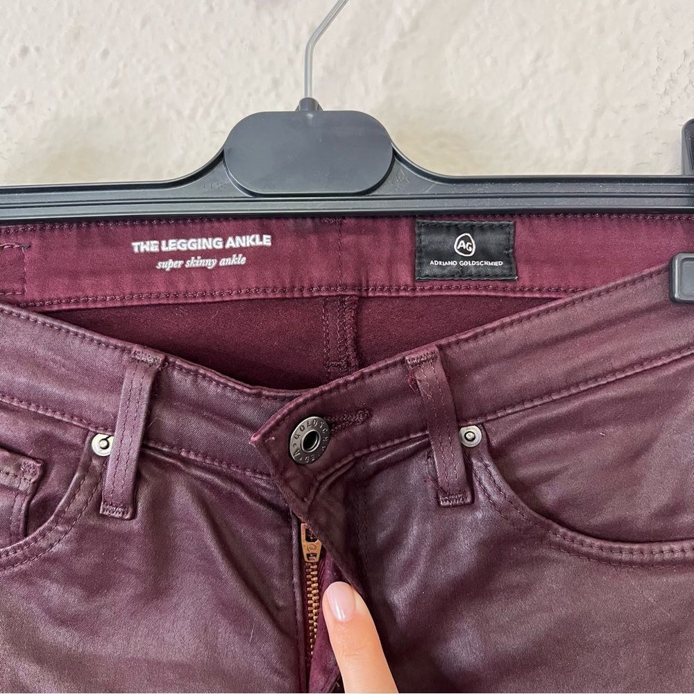 Adriano Goldschmied Burgundy Coated The Legging Ankle Skinny Pants Size 24R