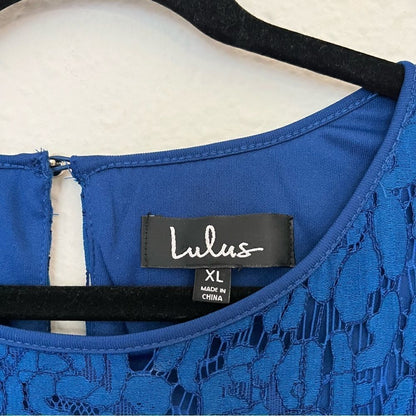 Lulus Heartbeats Blue Eyelash Trim Tiered Lace Blouse Crop Top ONLY Size XL