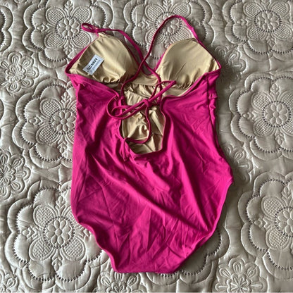 Old Navy V Neck Ruffle Trim Cutout One Piece Swimsuit in Pink NEW Size XXL