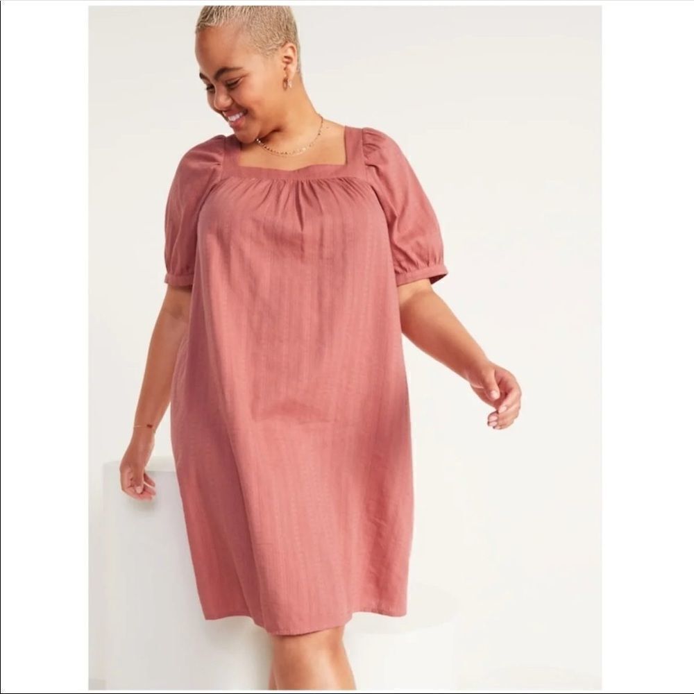 Women's Puff-Sleeves Dobby Mini Swing Dress Plus Size 4X