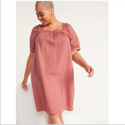 Women's Puff-Sleeves Dobby Mini Swing Dress Plus Size 4X