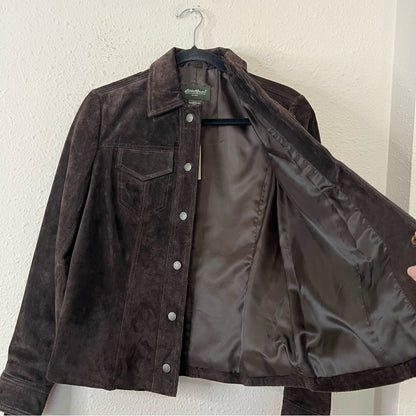 EDDIE BAUER Genuine Leather Washable Suede Jacket in Brown NEW Size Small