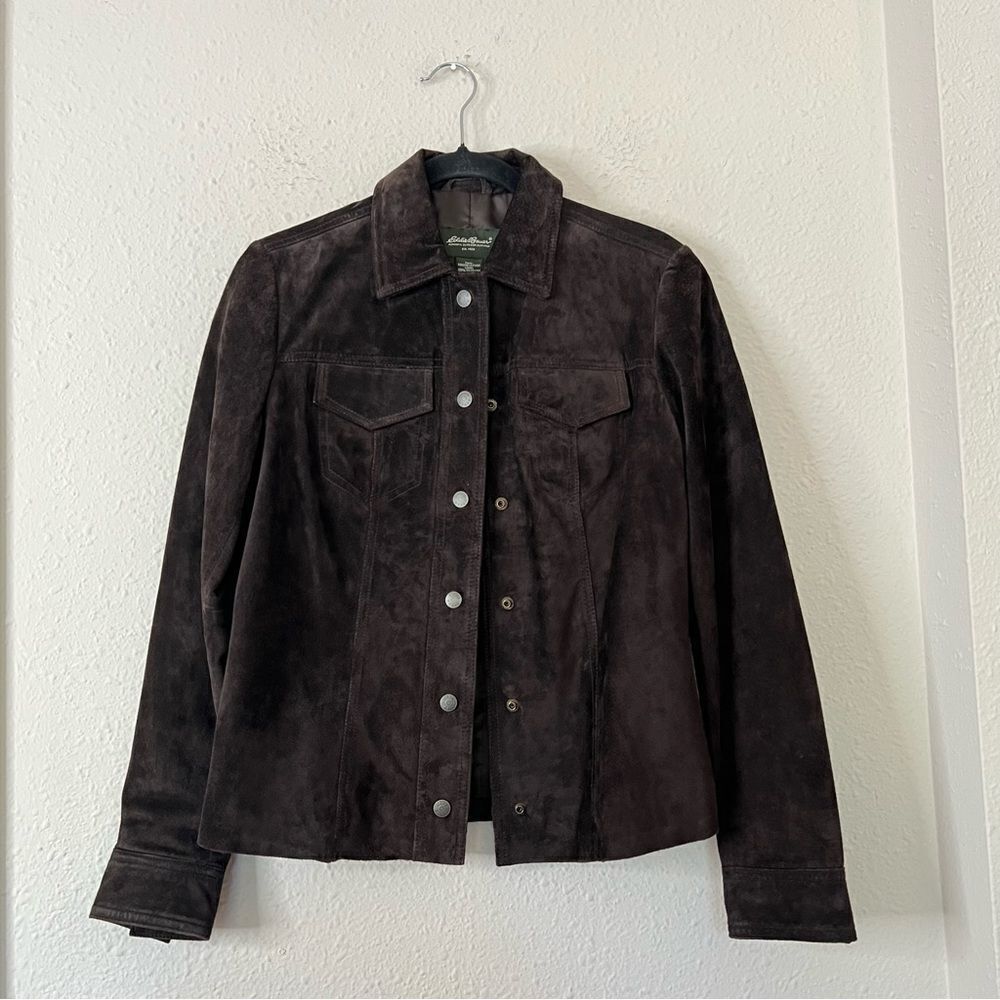 EDDIE BAUER Genuine Leather Washable Suede Jacket in Brown NEW Size Small