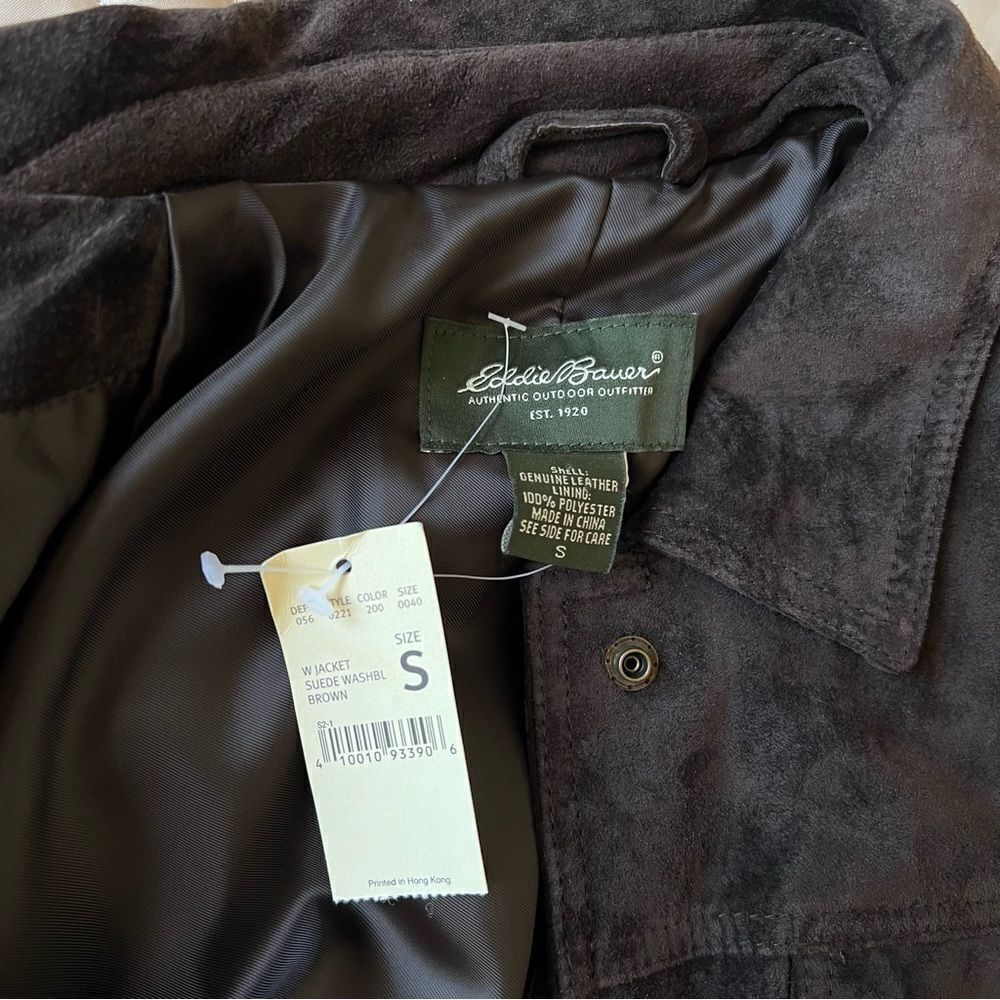 EDDIE BAUER Genuine Leather Washable Suede Jacket in Brown NEW Size Small