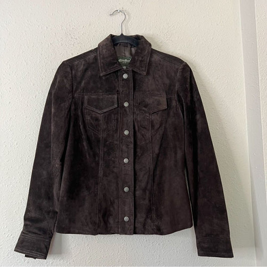 EDDIE BAUER Genuine Leather Washable Suede Jacket in Brown NEW Size Small