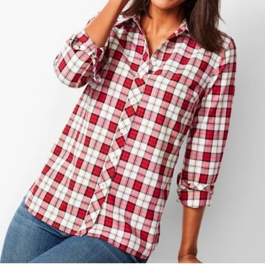 Talbots Classic Plaid Button Down Shirt Holiday NEW Plus Size 1X