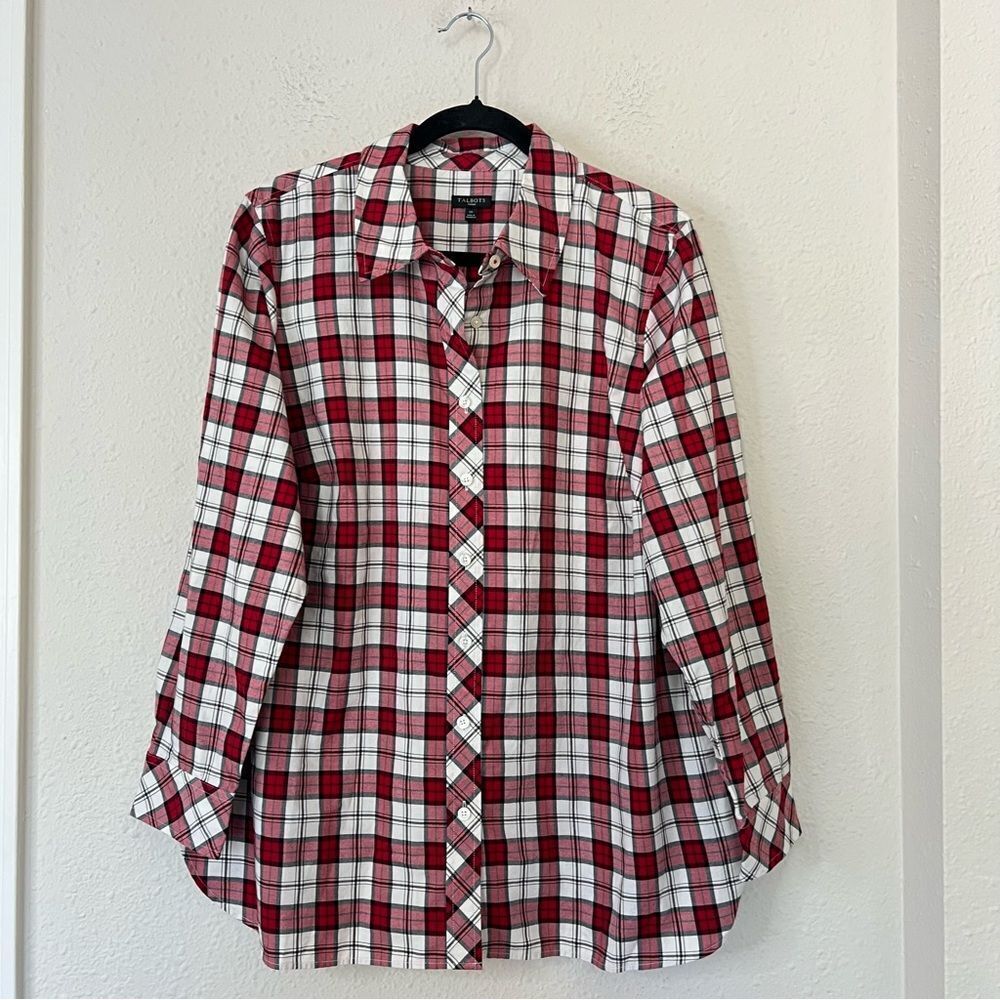 Talbots Classic Plaid Button Down Shirt Holiday NEW Plus Size 1X