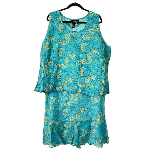 Terry Lewis Floral 100% Silk Top Skirt Set NEW Size 2X