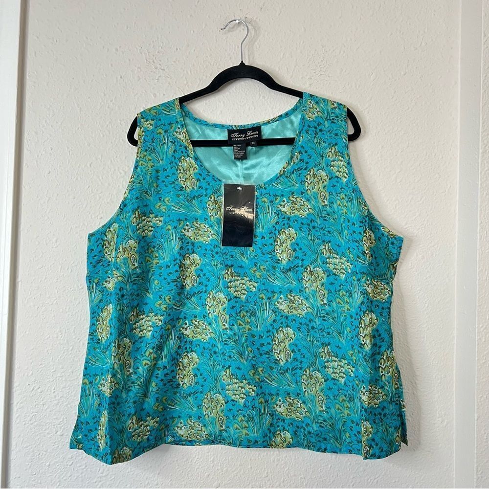 Terry Lewis Floral 100% Silk Top Skirt Set NEW Size 2X