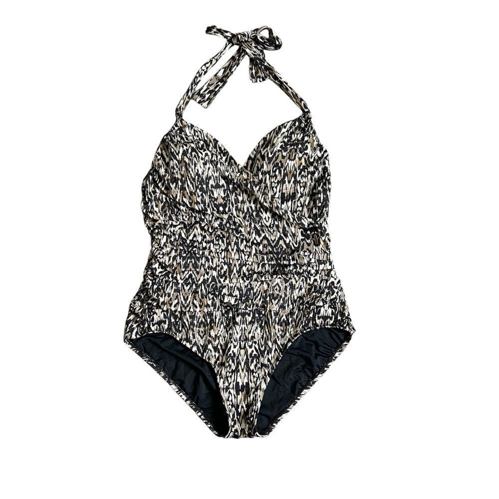 Badgley Mischka Zara Surplice Mio Halter One Piece Swimsuit Size 10