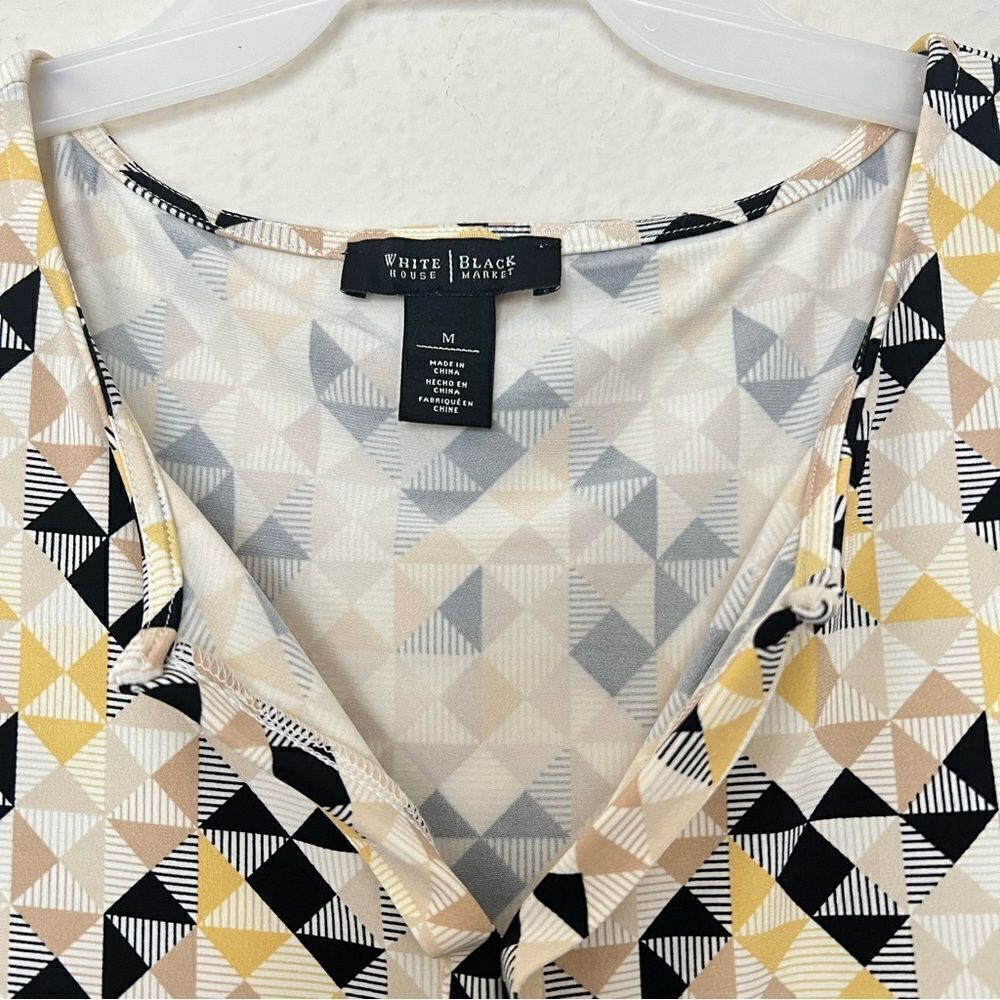 White House Black Market Geometric Print Split V-Neck Sleeveless Blouse