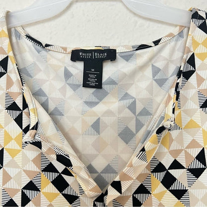 White House Black Market Geometric Print Split V-Neck Sleeveless Blouse