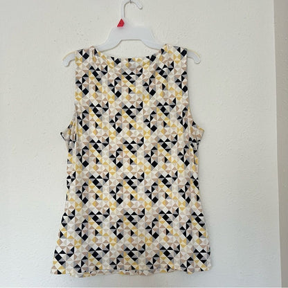 White House Black Market Geometric Print Split V-Neck Sleeveless Blouse