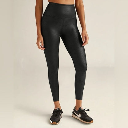 Beyond Yoga Black Shine Faux Leather High Waisted Legging Size Small