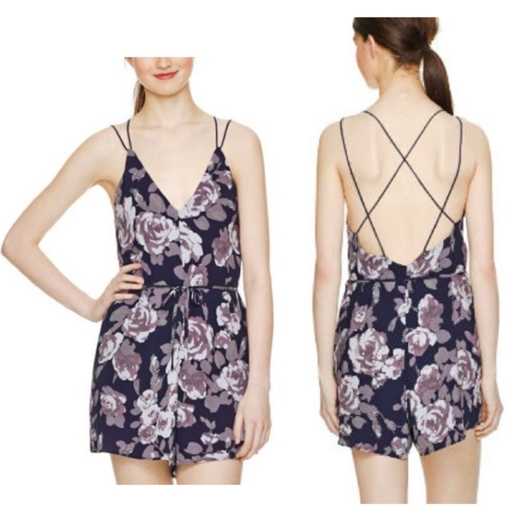 Aritizia Wilfred Navy Blue Rose Floral Melodiqué Romper Size Small