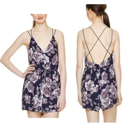 Aritizia Wilfred Navy Blue Rose Floral Melodiqué Romper Size Small