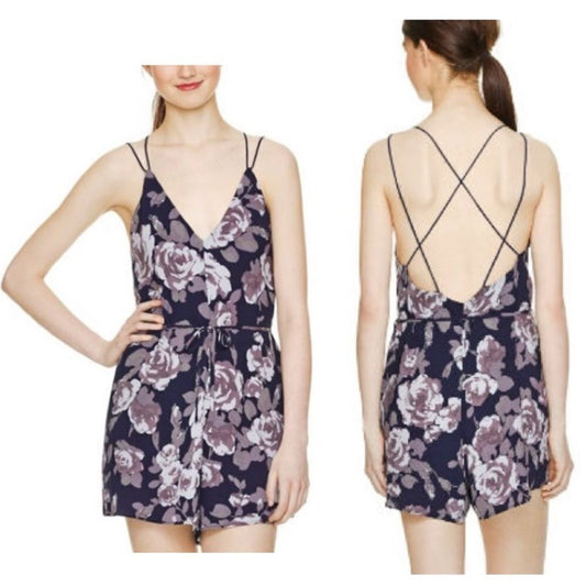 Aritizia Wilfred Navy Blue Rose Floral Melodiqué Romper Size Small