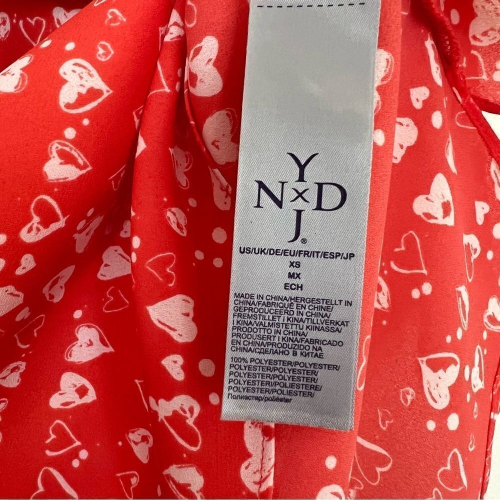 NYDJ Heart Prrinted Half Placket 3/4 Sleeve Blouse Size XS