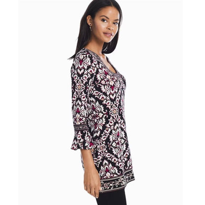 White House Black Market 3/4-Sleeve Matte Jersey Printed Tunic Size XS
