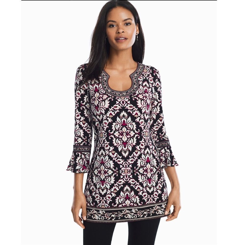 White House Black Market 3/4-Sleeve Matte Jersey Printed Tunic Size XS
