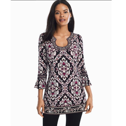 White House Black Market 3/4-Sleeve Matte Jersey Printed Tunic Size XS