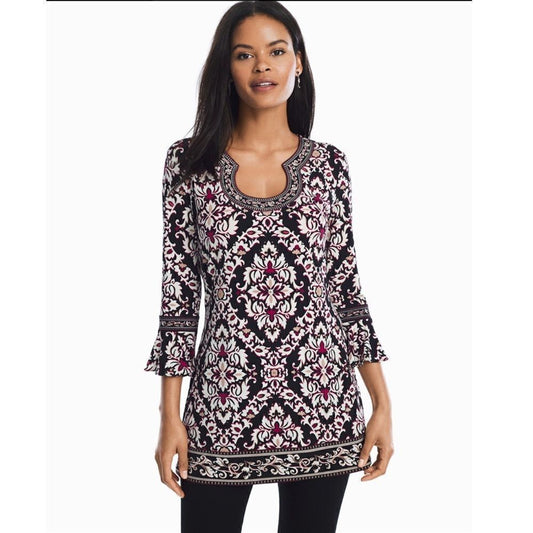 White House Black Market 3/4-Sleeve Matte Jersey Printed Tunic Size XS