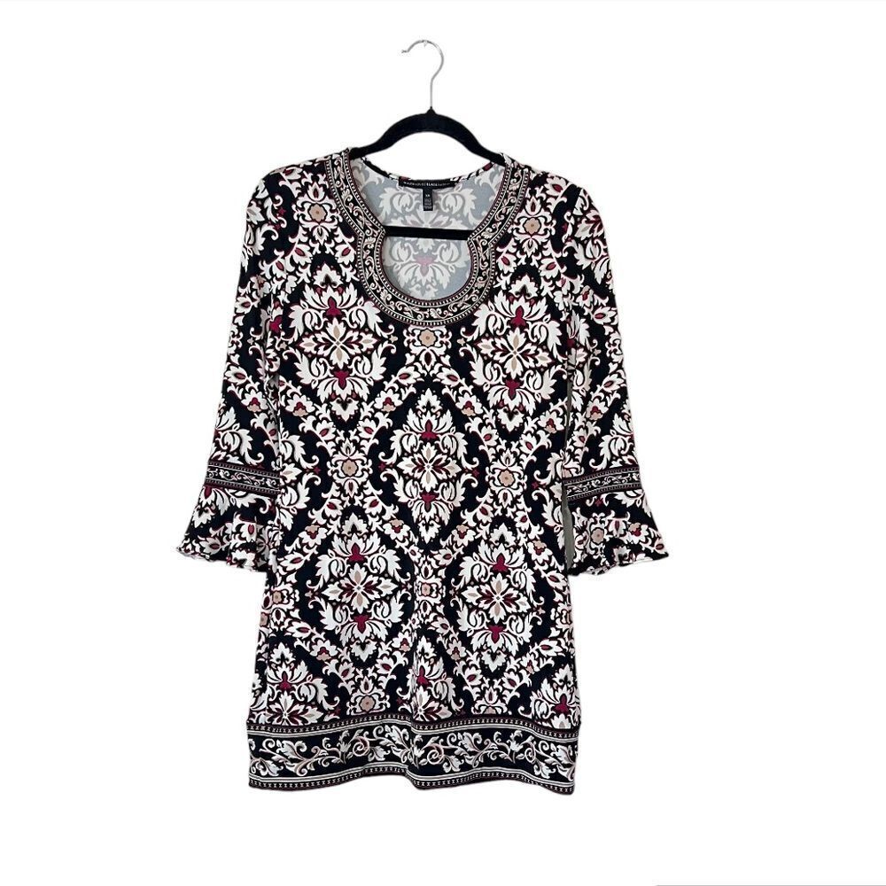 White House Black Market 3/4-Sleeve Matte Jersey Printed Tunic Size XS