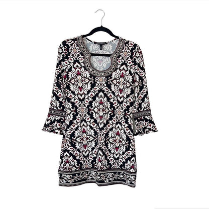 White House Black Market 3/4-Sleeve Matte Jersey Printed Tunic Size XS