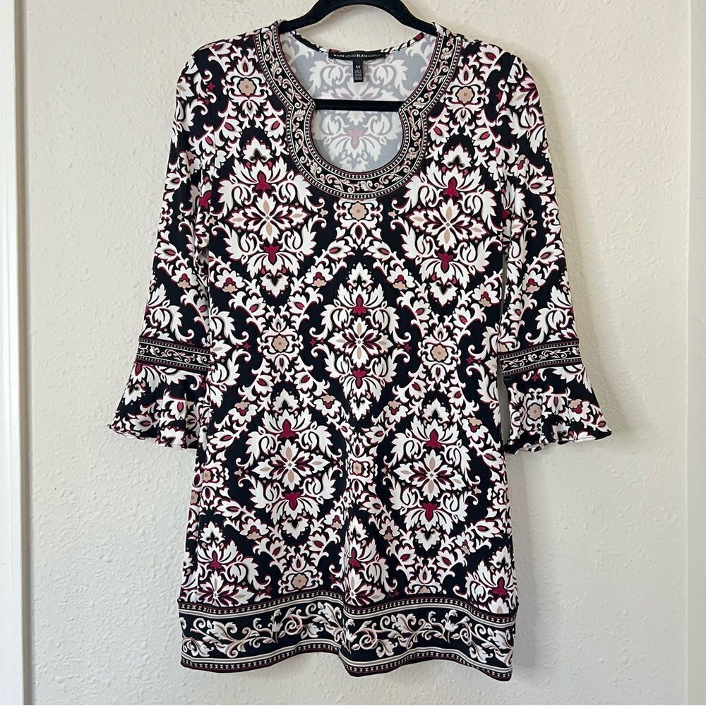 White House Black Market 3/4-Sleeve Matte Jersey Printed Tunic Size XS