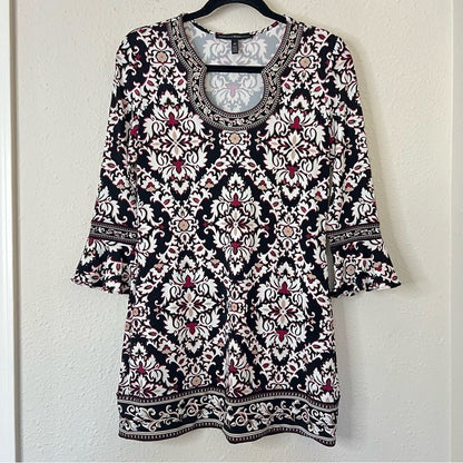 White House Black Market 3/4-Sleeve Matte Jersey Printed Tunic Size XS