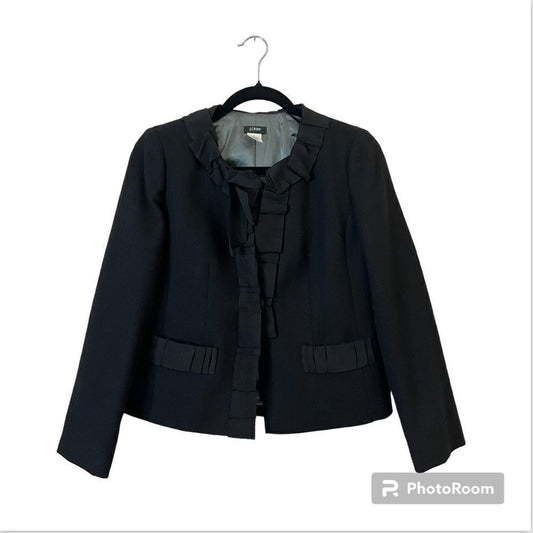J. Crew 100% Wool Ruffle Black Jacket Size 2