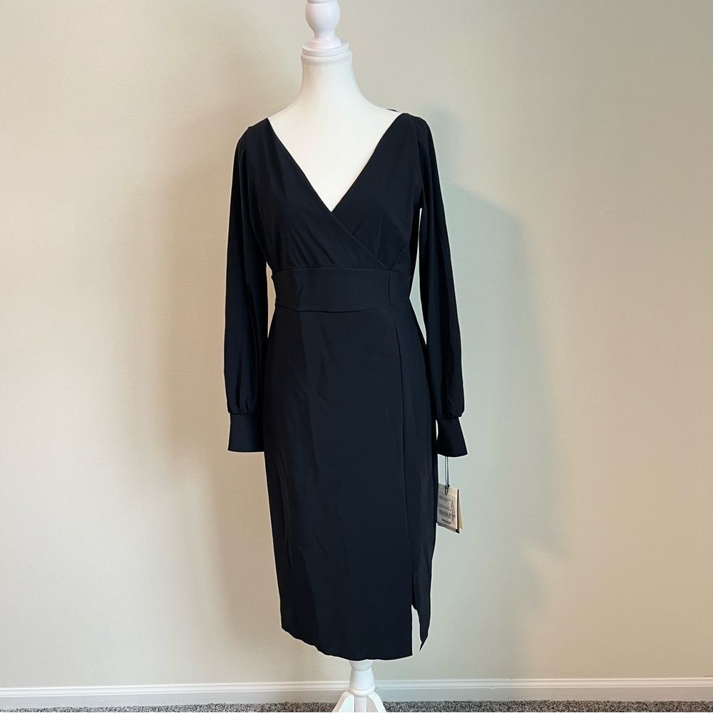 Chiara Boni La Petite Robe Iza Black Dress NEW Size 14 Long Sleeve Formal