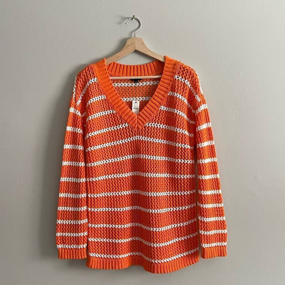 Talbots Open Weave Long Sleeve Sweater Cotton NEW Size Large Striped Resortwear
